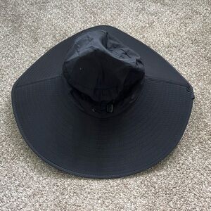 Plain Solid Black Large Fishing Hat Adjustable w/ Chin Strap Outdoors Camping